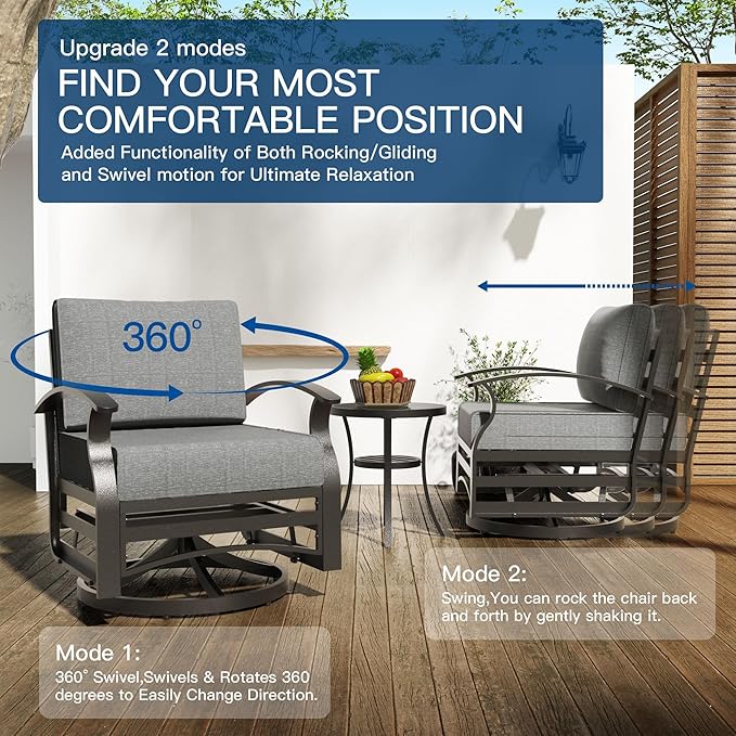 Kullavik Aluminum Patio Furniture Set,6 Pieces 7 Seat Sectional Metal Outdoor Furniture Conversation Set w/5.1" Cushions,Swivel Rocking Chairs Set,Grey