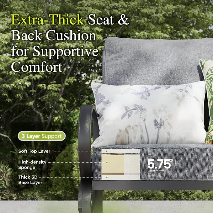 Sophia & William 2 Pieces Patio Furniture Sets Metal Sofa Chairs Patio Cushion Armchairs Swivel Sofa Chairs with Removable Cover for Garden Backyard Poolside Grey