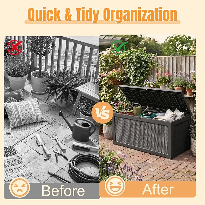 Outdoor Storage Box,320 Gallon Resin Deck Box,Waterproof & UV Resistant Lockable Package Delivery Bin,Toy Cabinet for Indoor & Outdoor