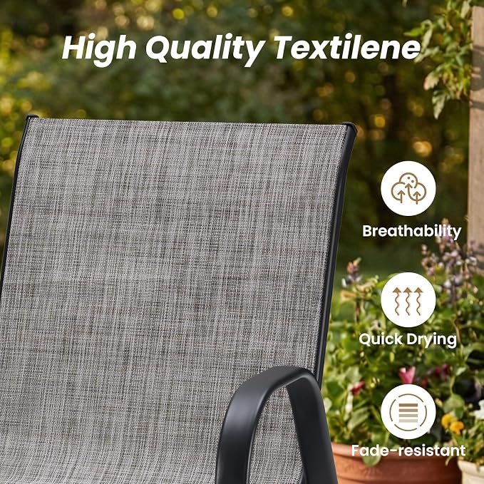 Soohow Outdoor Dining Set for 4, Outdoor Patio Dining Set 4 x Stackable Chairs & 1 x Wood-Like Outdoor Table with Umbrella Hole, All-Weather Patio Table and Chairs for Poolside, Backyard and Porch
