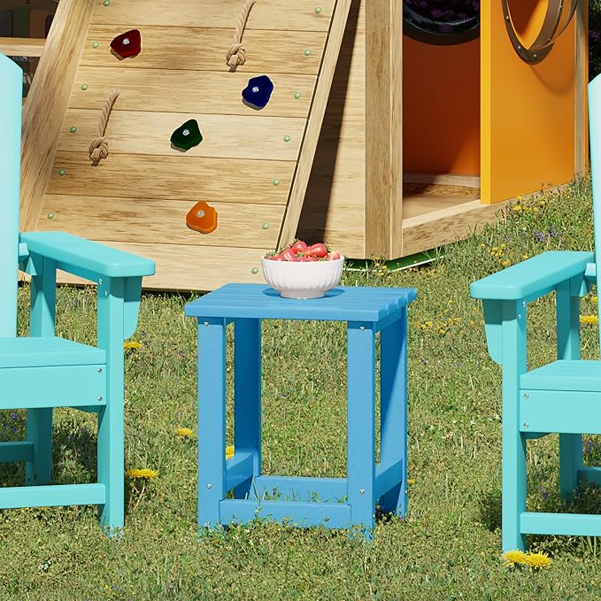 WestinTrends Malibu Kids Outdoor Patio Furniture HDPE Adirondack Square Side Table, Pacific Blue
