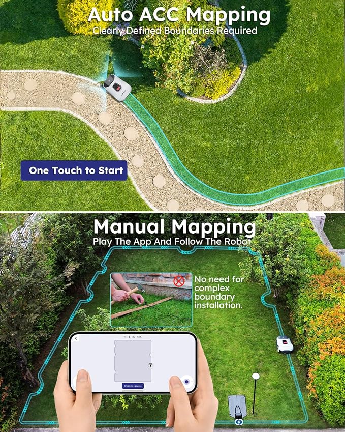 Robot Lawn Mower NO Wire - 0.47 Acre, Full Band RTK+4-Eye Vision Robotic Lawnmower, Automatic Mapping, 20 Multi-Zone Management, Accurate Obstacle Avoidance, Intelligent Path Planning, APP Control