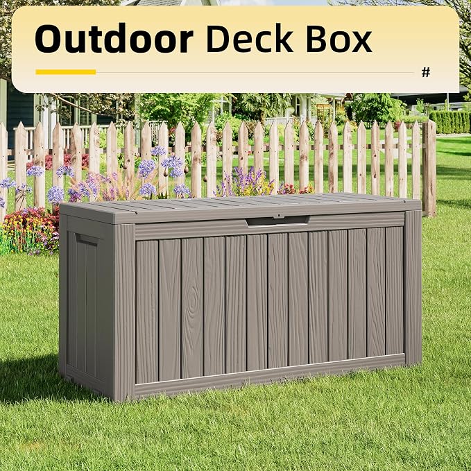 Bifanuo Outdoor Storage Box Waterproof, Resin Deck Box with Lockable Lid，Patio Storage Box Indoor and Outdoor Use for Cushions, Garden Tools & Package Delivery, UV Resistant (Grey, 72 Gallon)