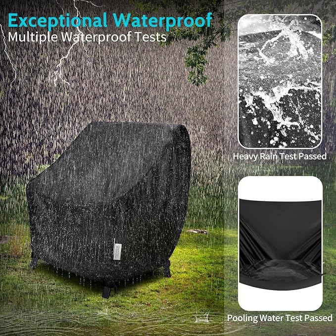 Waterproof Patio Chair Covers 2-Pack, All-Weather Outdoor Furniture Protection with UV Resistance, Windproof Straps & Air Vents, Fits Chairs Up to 35W x 38D x 31H Inches, Black