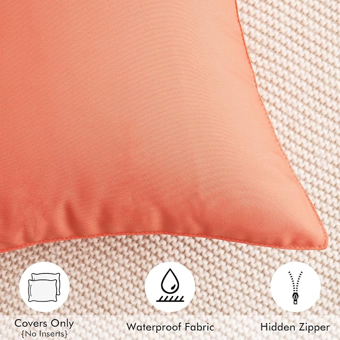 MIULEE Pack of 2 Decorative Outdoor Waterproof Pillow Covers Square Garden Cushion Sham Throw Pillowcase Summer Shell for Patio Tent Couch 16x16 Inch Coral Red