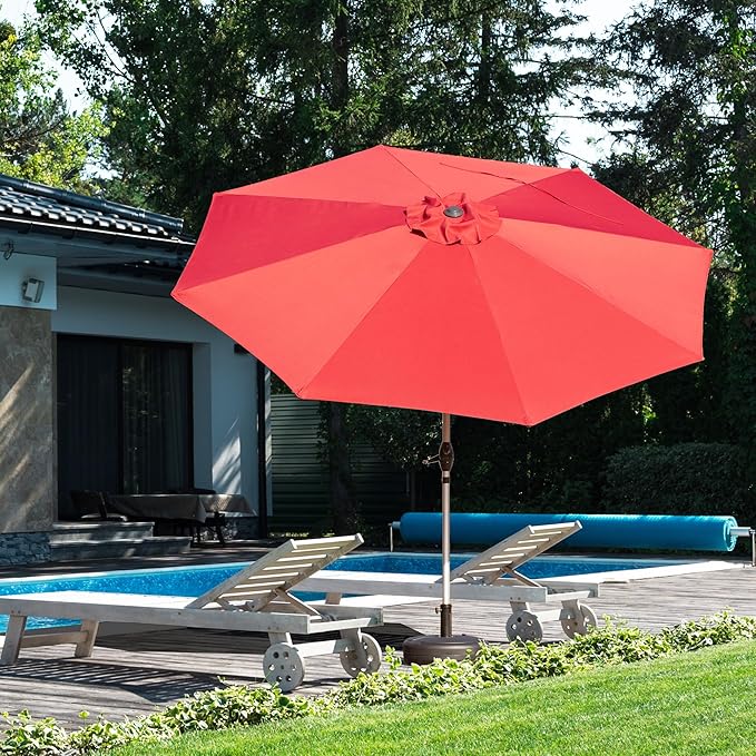 Domi 9FT Patio Umbrella Outdoor Market Umbrella with Silver Aluminum Pole, UV Resistant Canopy, Wind Vent, Tilt & Crank System, Perfect for Patio, Garden, Deck, Pool, Outdoor Dining, Red