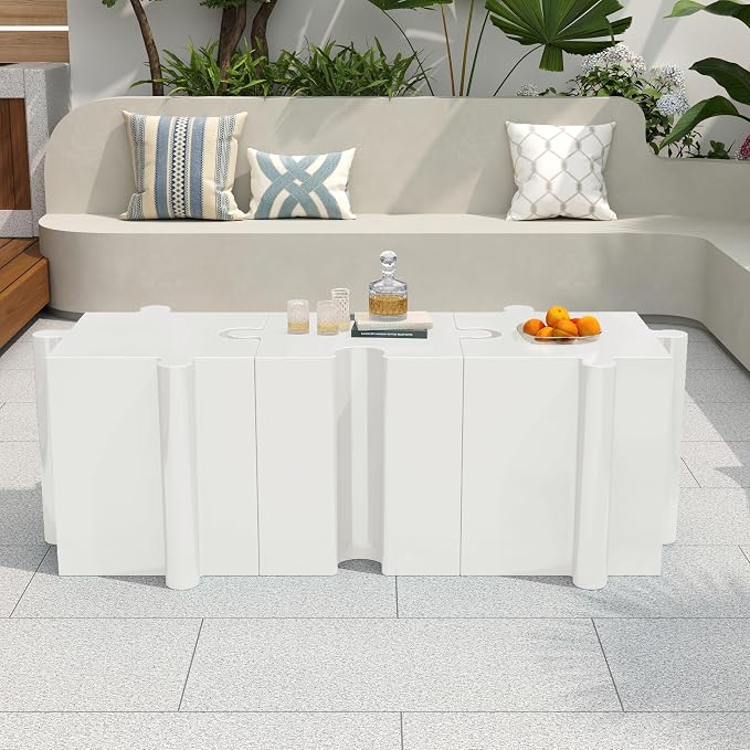 Christopher Knight Home Daton Interlocking Puzzle Outdoor Side Table, Lightweight Concrete Patio Coffee Table, Convex Edge MGO Modular End Table, Creative Set Up for Indoor&Outdoor Use, White
