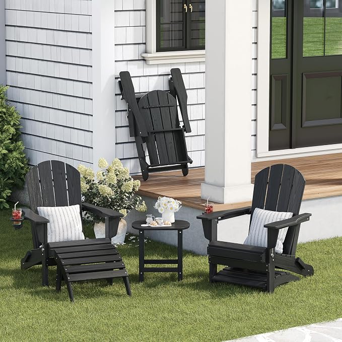 Outdoor 18" HDPE Side Table Set of 2 for Patio Porch Pool, Weather Resistant Standard End Table for Backyard and Indoor, Easy Maintenance & Indoor Outdoor Durable Construction(Black)