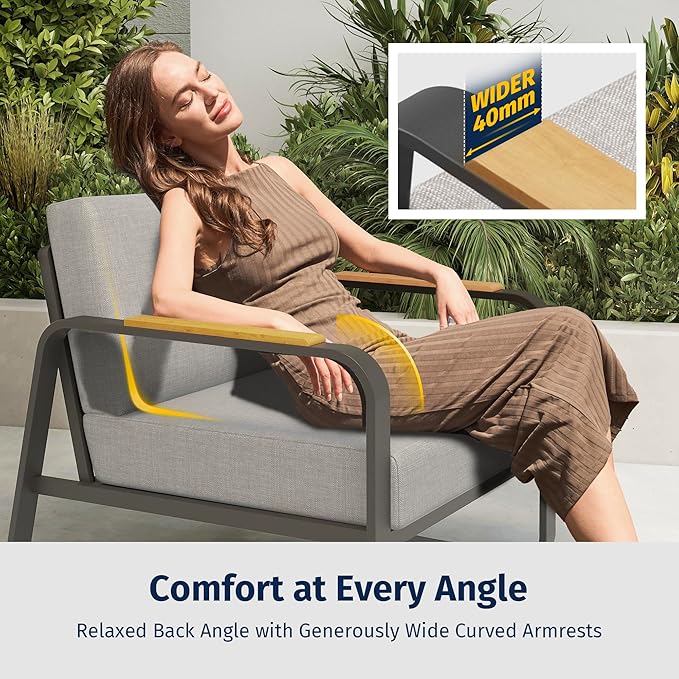 East Oak 4-Piece Patio Furniture Set, Outdoor Patio Set w/Removable & Washable Deep Seating Cushion, Outside Patio Conversation Sets for Backyard, New Upgraded Design, Dark Gray & Griege