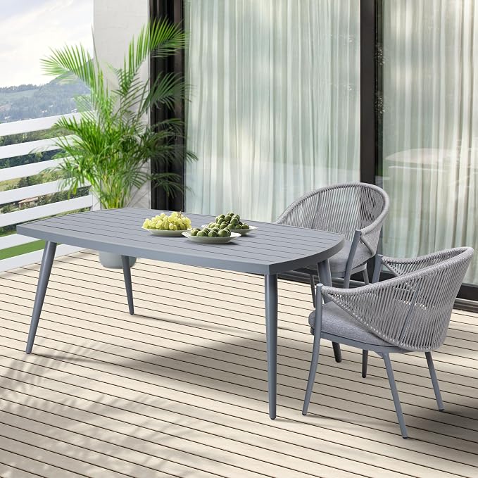 NUU GARDEN Outdoor Dining Table with 1.97" Umbrella Hole, All Weather Outdoor Patio Table, 6-Person Aluminum Rectangle Dining Table, Bistro Table for Garden, Poolside, Backyard, Grey