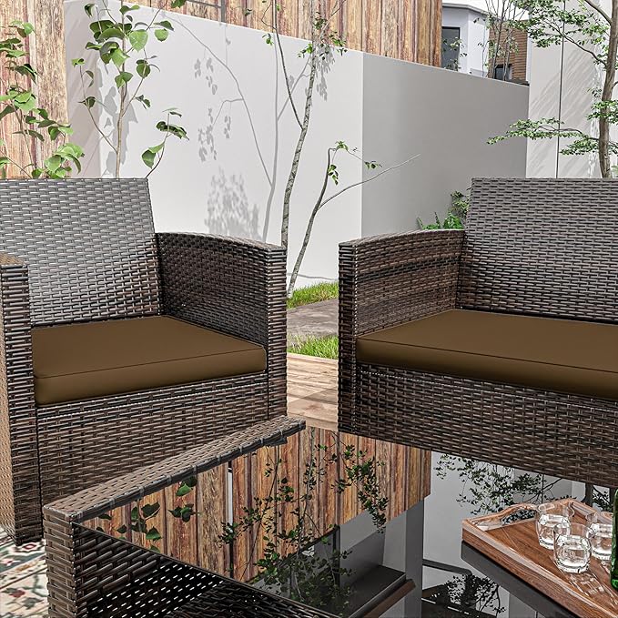 3 Pack Outdoor Patio Seat Cushions Replacement Covers Fit for 4 Pieces 4-Seater Wicker Rattan Patio Conversation Set Loveseat Chair Couch Furniture,36x18x2,18x18x2,Chocolate-Cover Only