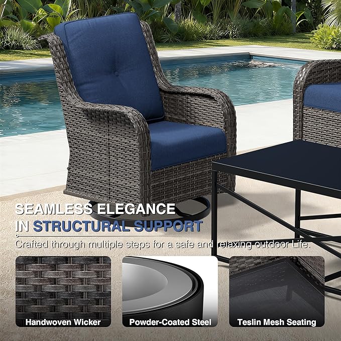 Joyside 4 Piece Outdoor Swivel Rocker Patio Chairs, Wicker Patio Furniture with High Back, Deep Seating, Wide Armrest, Thickened Cushions, Outdoor Rattan Furniture for Deck, Porch Use