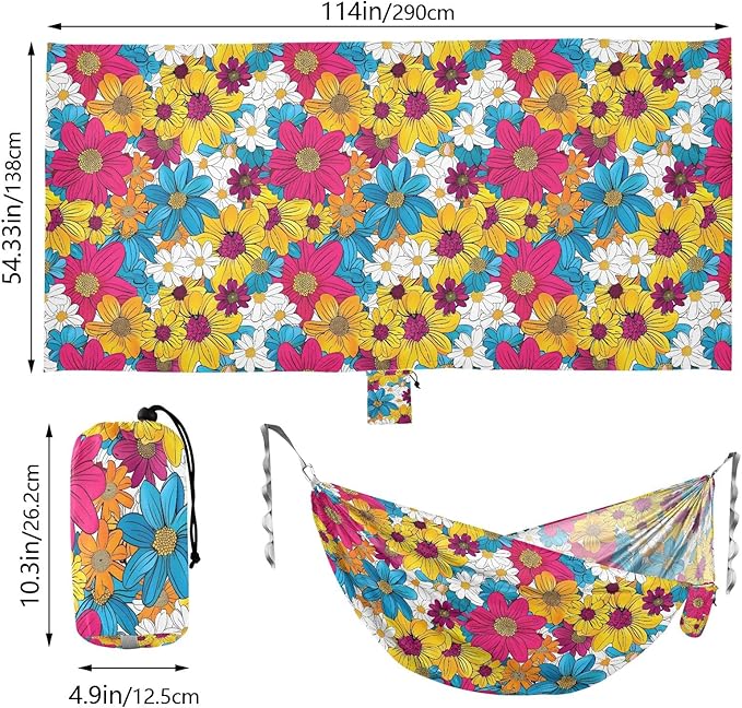 Camping Hammock Outdoor Hammocks for Outside Colored Floral Vivid Beach Trees Portable Lightweight with Pockets Tree Straps Indoor