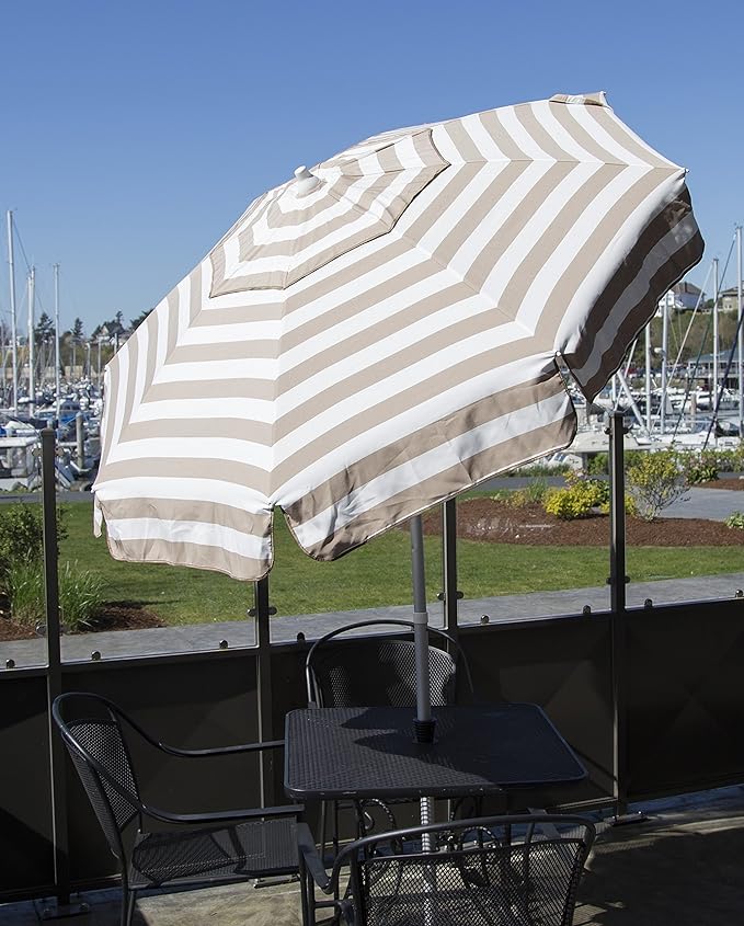 Heininger DestinationGear 1396 Italian 6 ft Patio Umbrella Acrylic Stripes Khaki and White