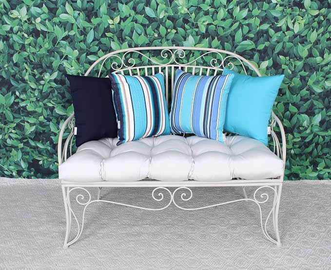 Outdoor/Indoor Sunbrella Throw Pillow Cover Only Square Set of 2 Pieces 24 inch x 24 inch Token Surfside Stripe - Insert Not Included, Navy/Teal