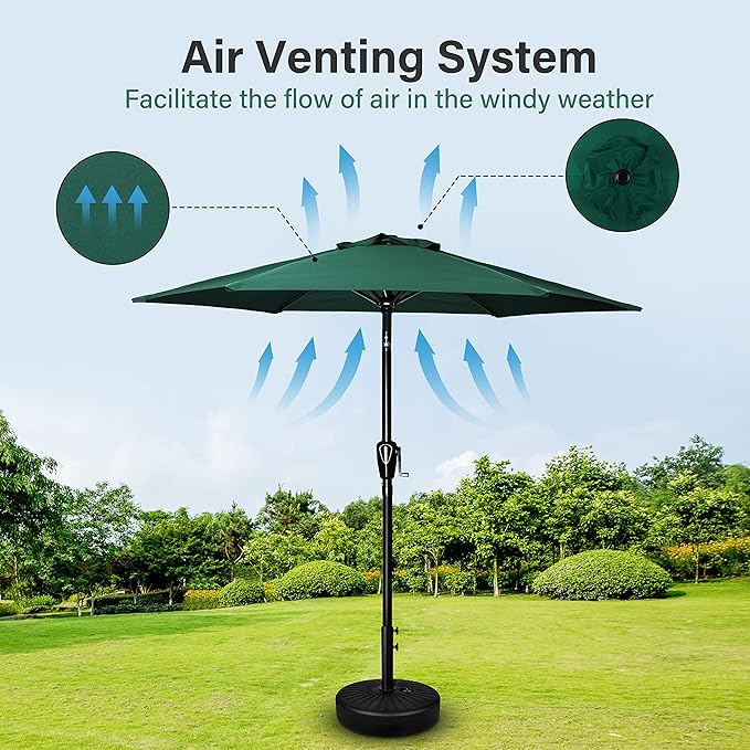 Simple Deluxe 7.5ft Patio Umbrella Outdoor Table Market Yard Umbrella with Round Umbrella Base Stand for Garden, Deck, Backyard, Pool, Green