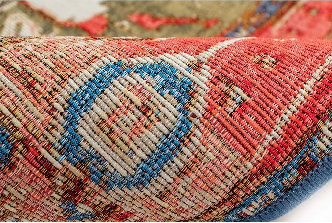 Liora Manne Marina Indoor/Outdoor Power Loomed Synthetic Blend Low Profile Area Rug - Traditional Border Casual Medallion Colorful (Heriz Red) (8'10" x 11'9")