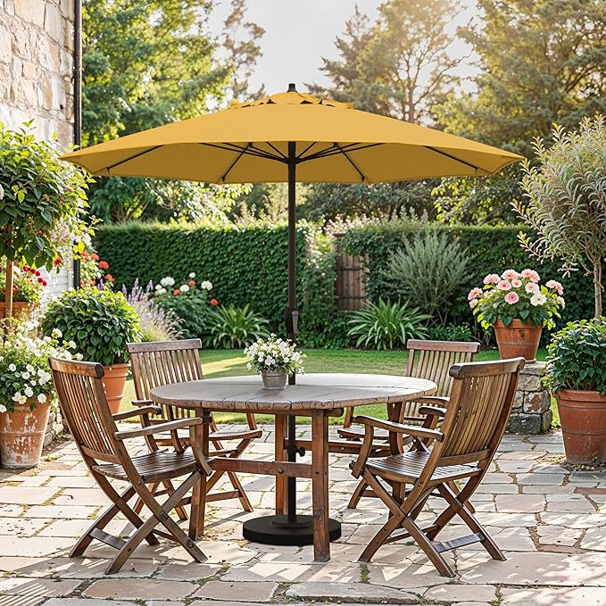 California Umbrella 12-Year Protection 7.5-Ft Outdoor Patio Umbrella, Sunbrella Fade-Resistant Fabric, Auto-Tilt, Heavy Duty Aluminum Frame, 8 Reinforced Ribs for Pool or Deck, Bronze Pole, Sunflower Yellow