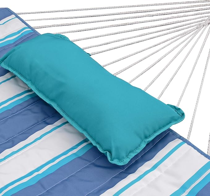 12 Foot Steel Hammock Frame with Cotton Rope Hammock, Quilted Hammock Pad, and Pillow