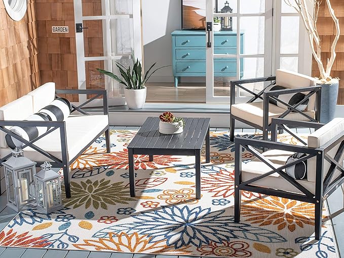 Safavieh Outdoor Nunzio Black and Beige 4-Piece Patio Set (Pillows Included)
