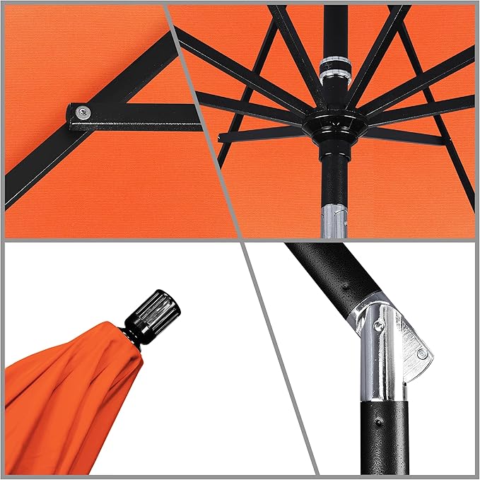California Umbrella 11Ft Premium Sunbrella Patio Umbrella, Hand-Crank, Tilt-Collar, Black Frame, Melon Fabric