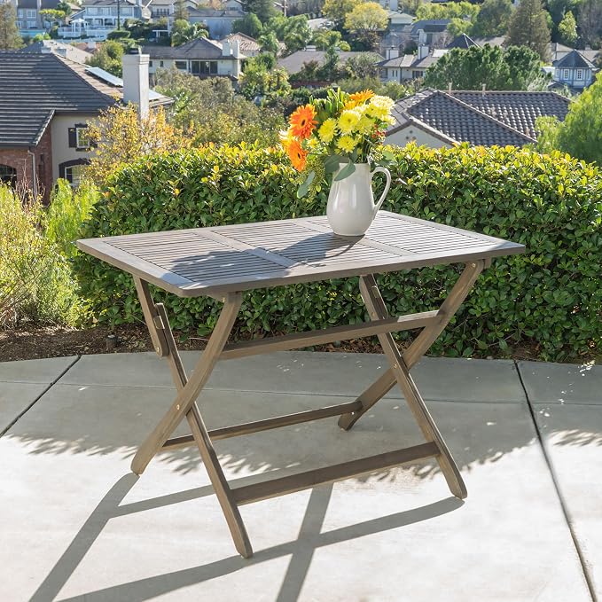 Merax Foldable Outdoor Dining Table 42.5''x27.5''x30'' Rectangular Acacia Wood Patio Dining Table, Grey