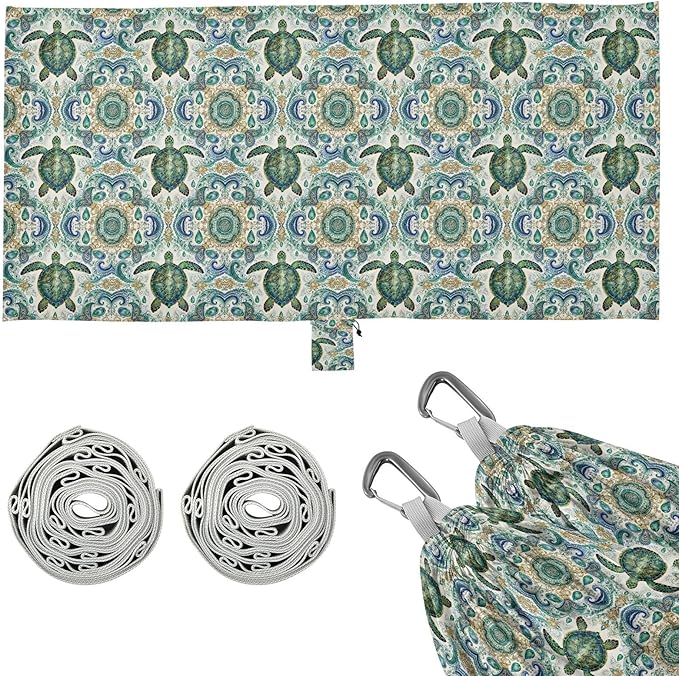 Green sea Turtle Camping Hammocks with Hanging Rope Swing Hammock for Outside Beach Patio Garden