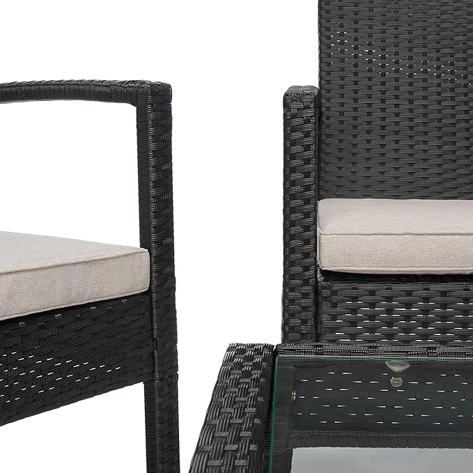 SAFAVIEH Outdoor Collection Bassey Black/Light Grey Cushion 4-Piece Conversation Patio Set