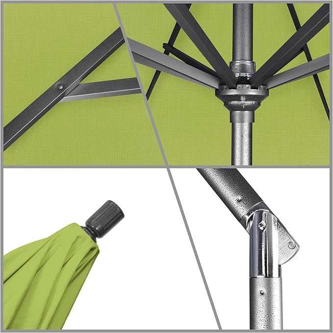 California Umbrella 11Ft Premium Sunbrella Patio Umbrella, Hand-Crank, Tilt-Collar, Gray Frame, Macaw Fabric