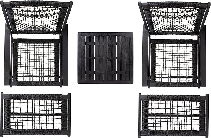 SAFAVIEH Outdoor Collection Chantelle Acacia Wood Woven Rattan 5-Piece Patio Set PAT7076C, Black/Black