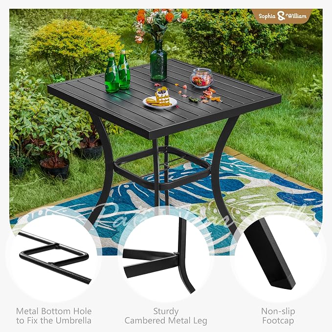 Sophia & William 31" Patio Square Bar Height Table Outdoor Bistro Counter Height Table with Umbrella Hole, 36" Height