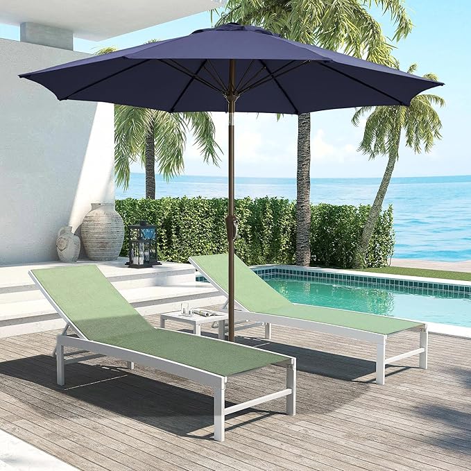 LOUNZY 9FT Large Outdoor Patio Umbrella Table Umbrella-UV Resistant,Easy Push Button Tilt and Crank,8 Sturdy Fiberglass Ribs Pool Umbrella for Patio,Backyard,Deck,Yard,Market