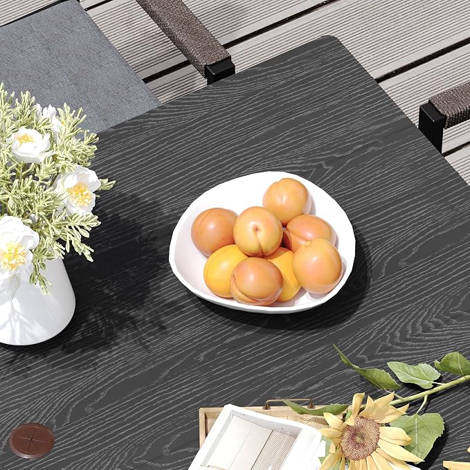 Sundale Outdoor Patio Dining Table for 6, Metal Outdoor Dining Table with 2" Umbrella Hole, 60" Rectangular Outdoor Tables for Backyard, Yawn, Garden