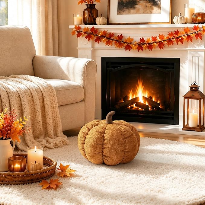 AELS Pumpkin Throw Pillow, 14" Burnt Orange Textured Fall Decorative Pillow | for Couch Sofa Bed Living Room Home Decor, Farmhouse 3D Fall Halloween Thanksgiving Decorative Accent Pillows