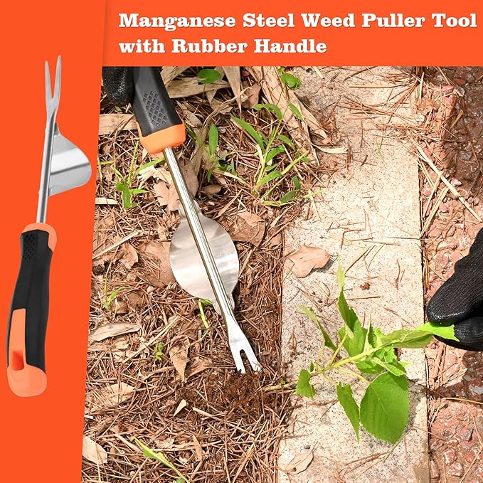 BokingOne Hand Weeder Tool - V-Shaped Stainless Durable Unique Lever Design Weed Puller Tool with Anti-Slip Rubberized Handle for Effortless Dandelion Their Roots & Weed Removal.