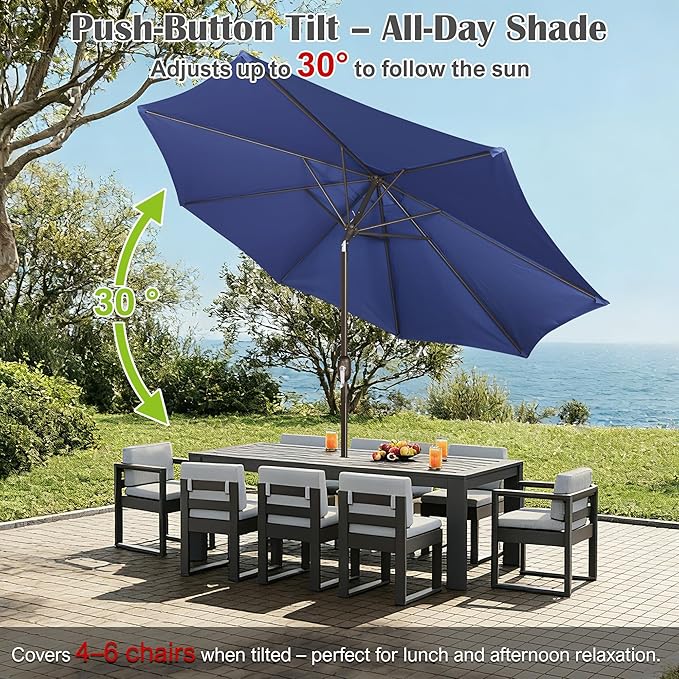 Blissun 10FT Outdoor Patio Umbrella, Outdoor Table Umbrella, Yard Umbrella, Market Umbrella with 8 Sturdy Ribs, Push Button Tilt and Crank