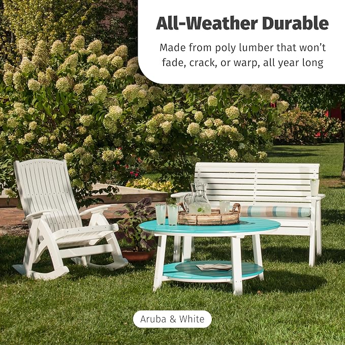 LuxCraft Deluxe Poly Round Outdoor Coffee Table, Two Tier Coffee Table, Round Conversation Tables for Outside Patio with Lower Shelf - Amish Made in USA (Coastal Gray)