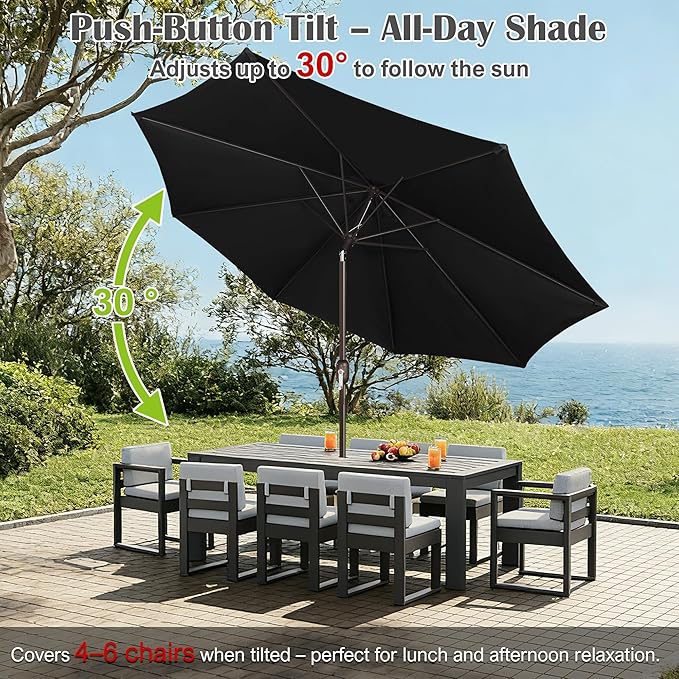 Blissun 10FT Outdoor Patio Umbrella, Outdoor Table Umbrella, Yard Umbrella, Market Umbrella with 8 Sturdy Ribs, Push Button Tilt and Crank