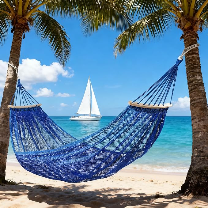 Outdoor Hammock, Ultra Soft & Breathable Nylon Mesh Design, Cool Ice Silk Mesh Hammock, Outdoor Anti-Rollover Hammock Chair - 330 LB Max Load Capacity (Blue)