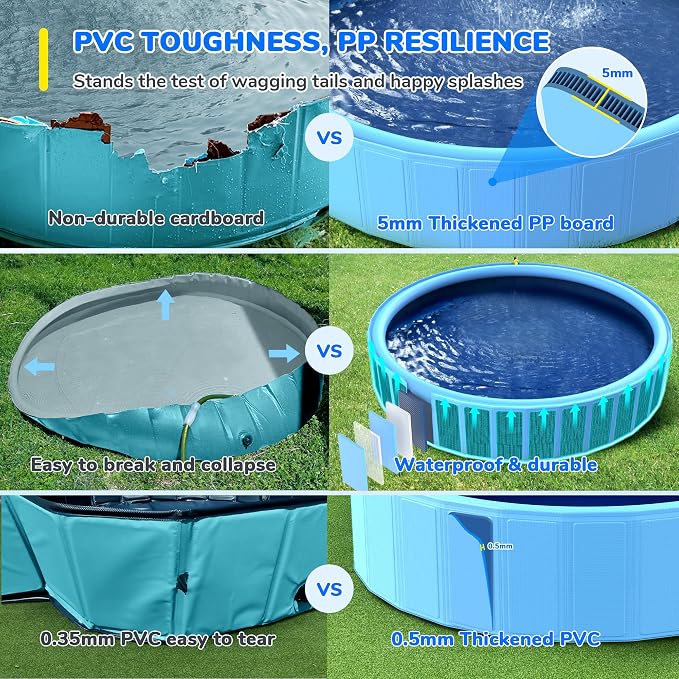 71'' Foldable Dog Pool, Sprinkler Pool for Kids, Non-Slip Dog Swimming Kids Pools, Heavy Duty Dogs Splash Pad Pools for Large Dogs, Hard Plastic Kiddie Pad for Backyard