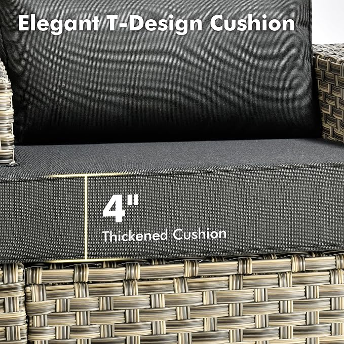 Weaxty 7 Pieces Outdoor Furniture Set, Patio Sectional Sofa Wide Seats Couch Chair with Ottoman, Thick Cushion All-Weather Rattan Patio Conversation Sets for Backyard Porch Balcony, Black