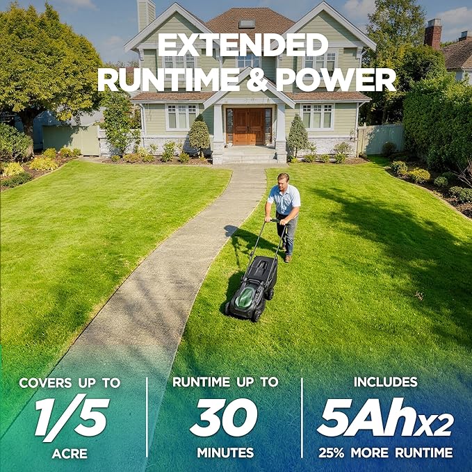 18" Electric Lawn Mower, 40V Self-Propelled Cordless Lawn Mower with 2x5.0Ah Batteries, Brushless Motor, 2-in-1 Mulching & Bagging, 6-Position Height Adjustment, for Small to Medium Yards