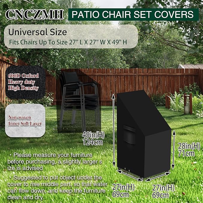 Heavy Duty Patio Chair Covers Waterproof Outdoor, 2 Pack 600D Patio Furniture Covers for Outdoor Rocking Swivel Adirondack Chairs, Lounge Deep Seat 27'' W x 27''D x 28''H/ 49''H Black