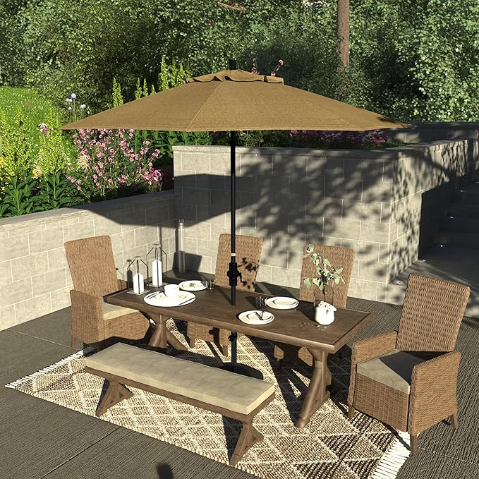 California Umbrella 9' Round Crank Lift, Collar Tilt, Aluminum Pole, Fiberglass Rib Patio Umbrella,