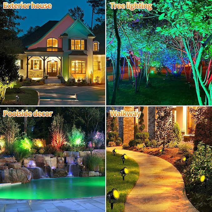 OurLeeme Lawn Flood Light Stake, RGB Spot Lights,8W Outdoor LED Flood Light Waterproof Garden Yard Lights with Remote Control,2-in 1 Landscaping Spotlights for Patio,Pathway, Driveway 85-265V (1 Pc)