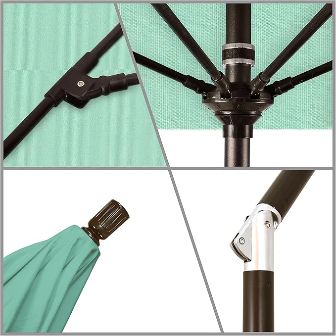 California Umbrella 9' Round Aluminum Pole Fiberglass Rib Market Umbrella, Crank Lift, Collar Tilt, White Pole, Sunbrella Canvas