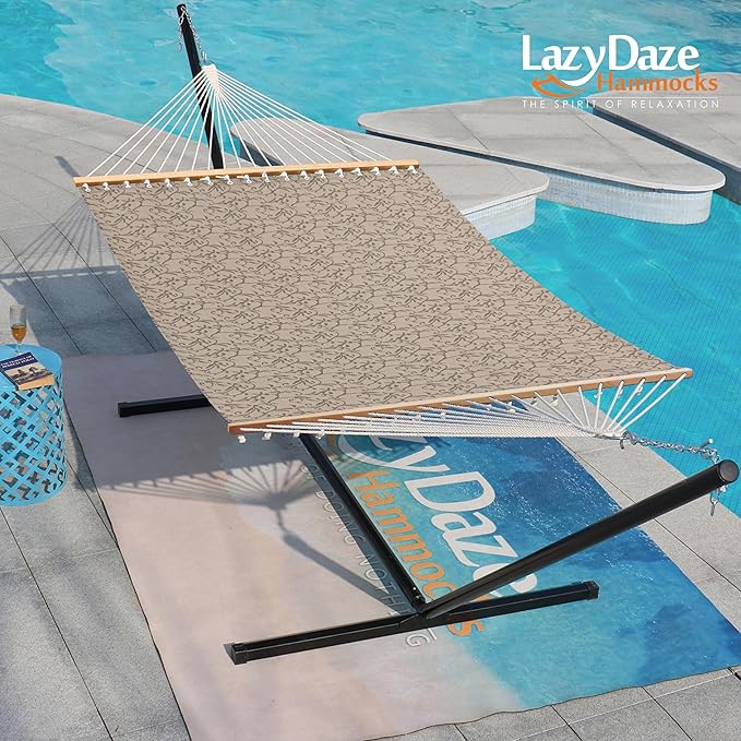 Lazy Daze Hammocks Quick Dry Hammock with Spreader Bar Textliene Fabric Double 2 Person Hammock with Chains Outdoor Patio Poolside Backyard Beach 450 lbs Capacity, Four Leaf Clover