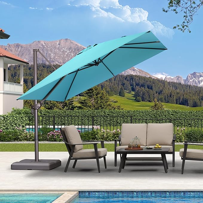 PURPLE LEAF 10' X 10' Patio Cantilever Umbrella Antique Bronze Square Outdoor Umbrella with 360° Rotation and Aluminum Offset Hanging for Garden Backyard Pool, Turquoise
