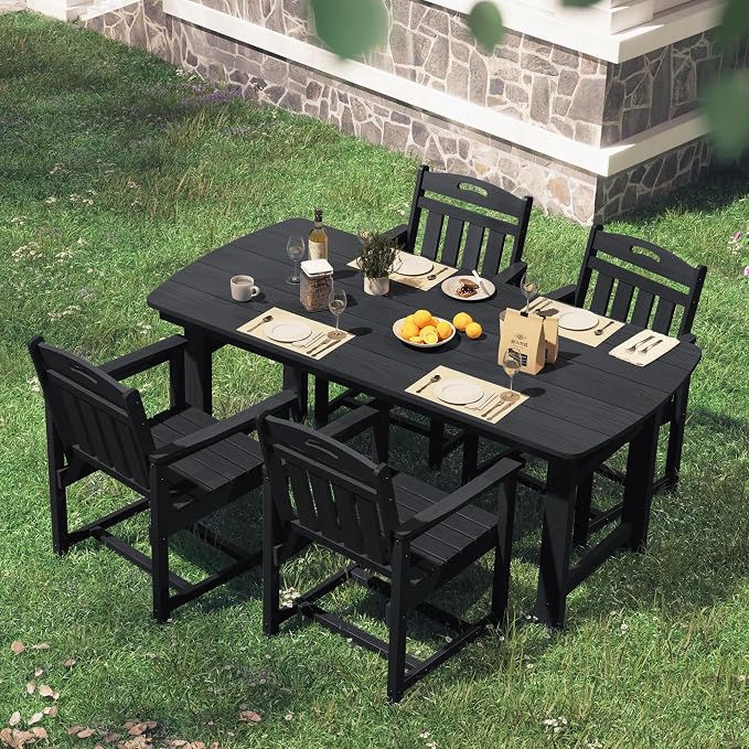 HDPE Outdoor Patio Dining Set with Table & 4 Chairs, All-Weather 5-Piece Outdoor Table and Chairs, 2" Umbrella Hole, Patio Furniture for Garden, Backyard, Deck | Matte Black