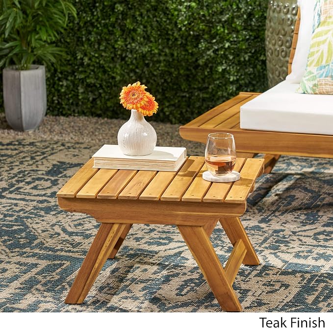 Great Deal Furniture Kailee Outdoor Wooden Side Table, Teak Finish (309178)